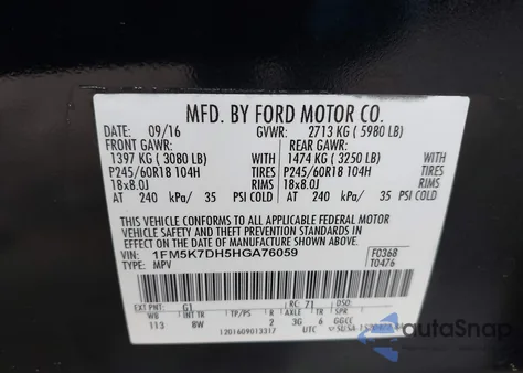 2017 Ford Explorer Xlt from USA, damaged, VIN 1FM5K7DH5HGA76059